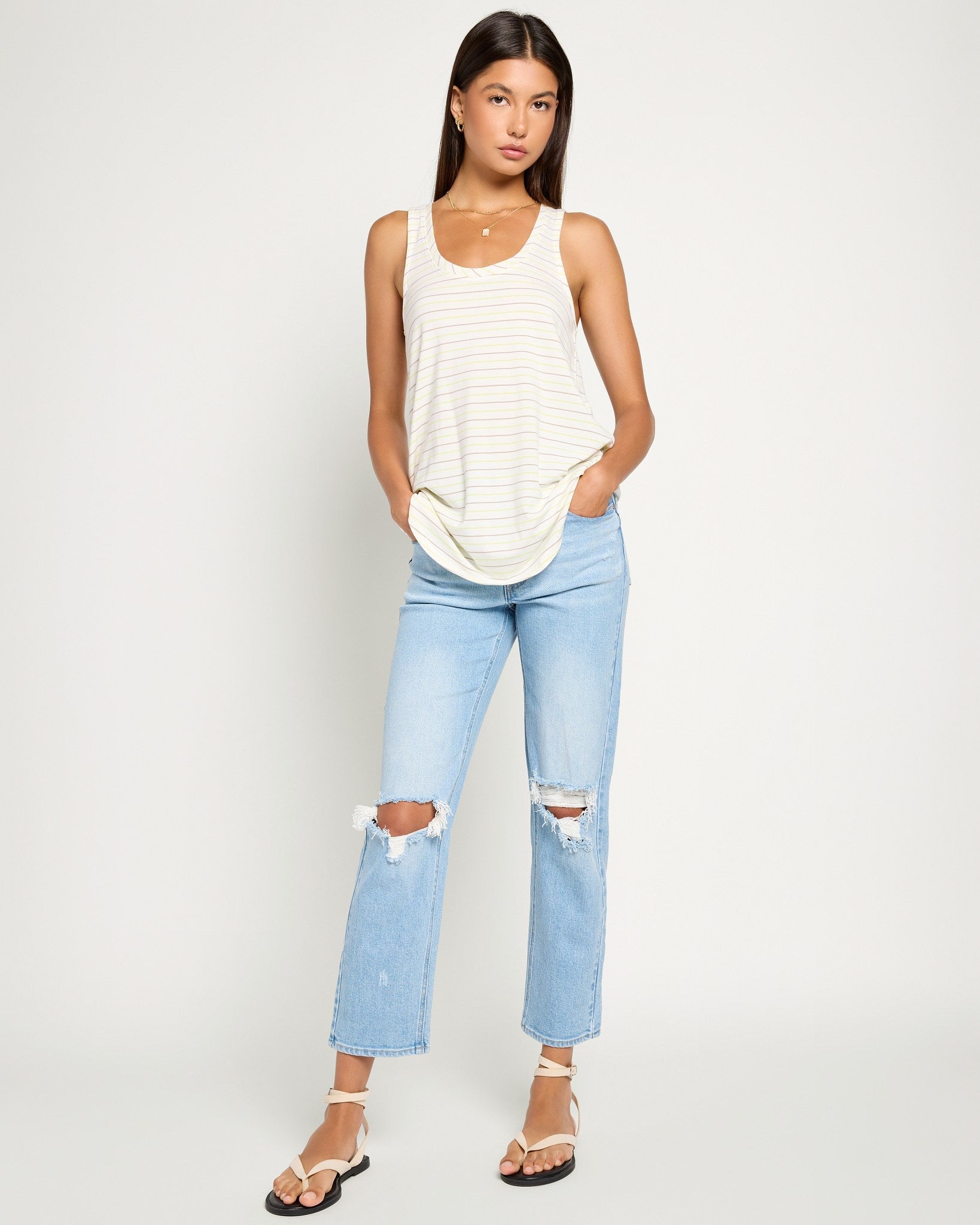 Lime Birch Stripe $|& SEAS Surfside Stripe Scoop Tank - UGC On Fig