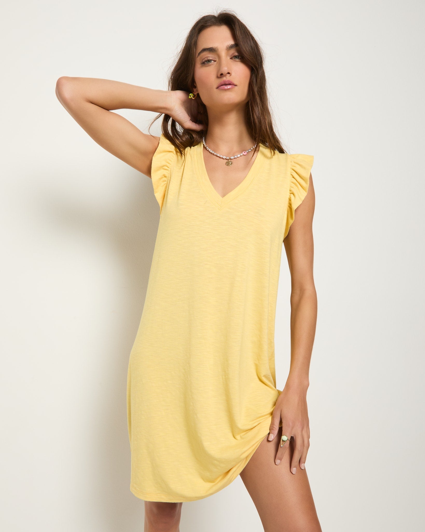Golden $|& SEAS Bliss Ruffle Sleeve Short Dress - SOF Front