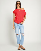 Pomegranate $|& SEAS Edgewater Off The Shoulder Tee - UGC On Fig