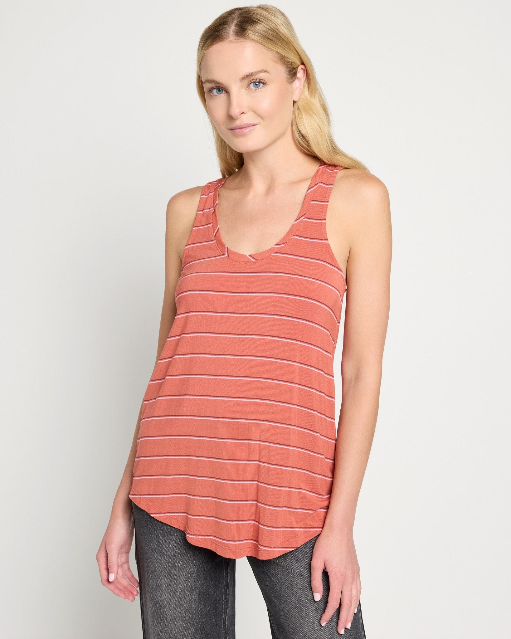Burlwood Stripe $|& SEAS Surfside Stripe Scoop Tank - SOF Front