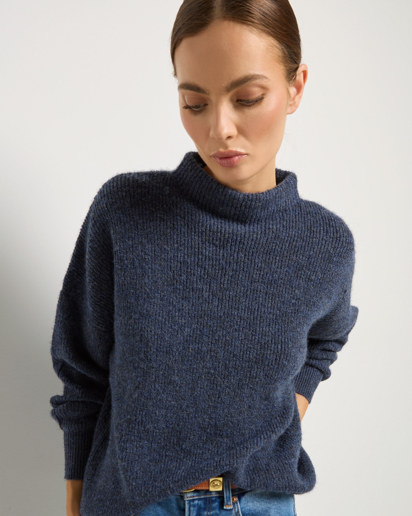 Indigo Haze $|& SEAS Desert Rose Funnel Neck Sweater - SOF Full Front