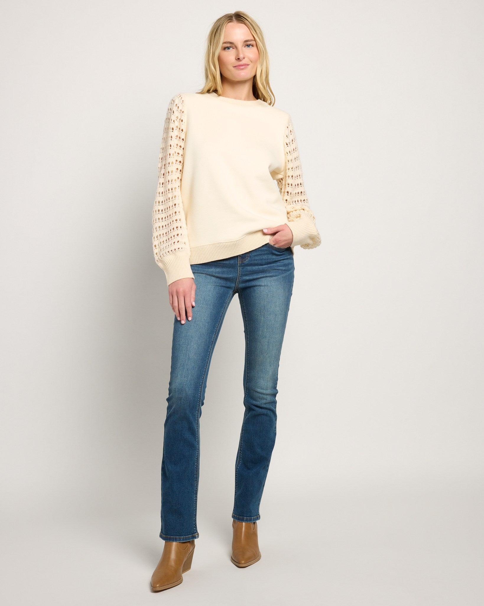 Cream $|& SEAS Opulent Mixed Media Sweatshirt - UGC On Fig