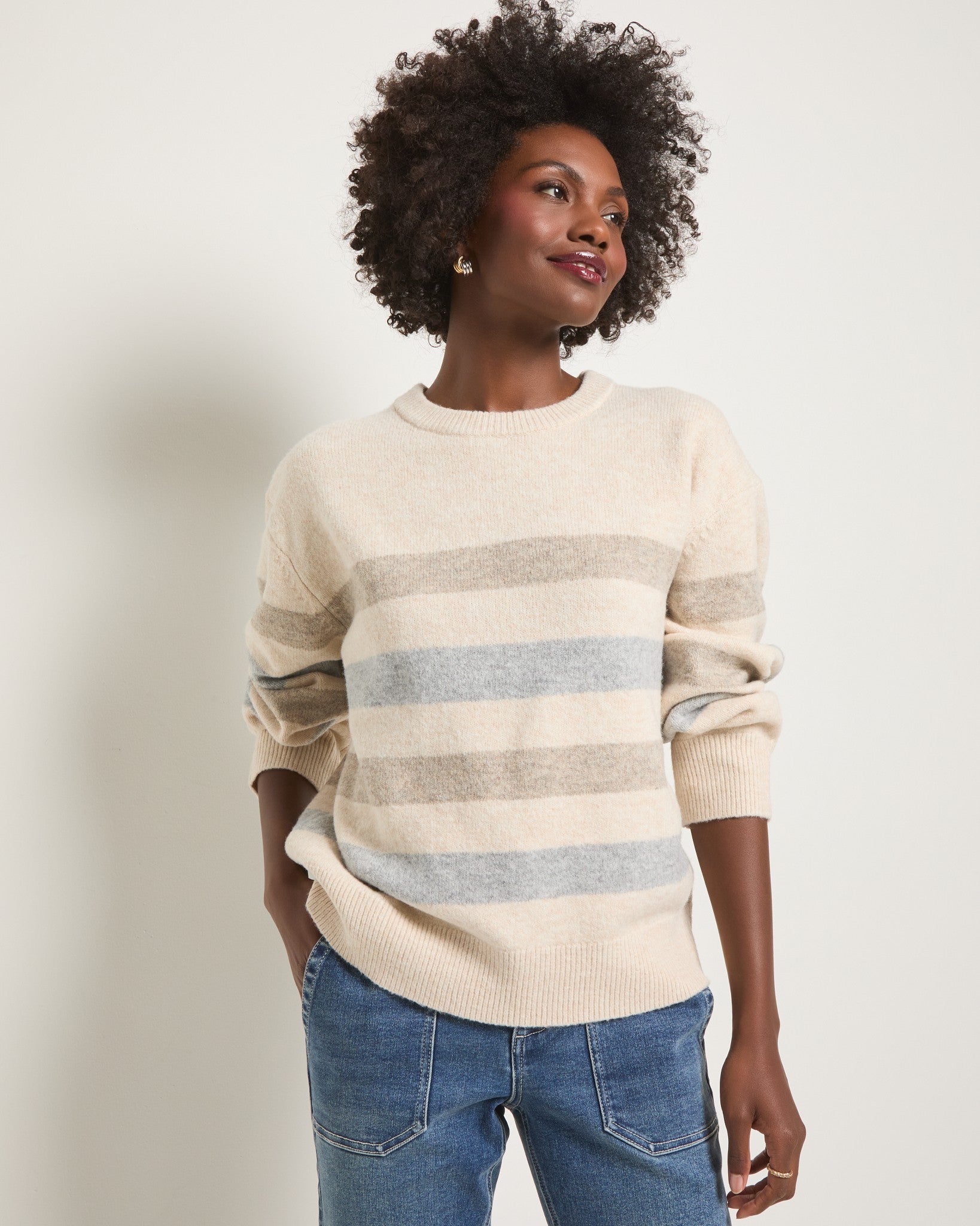 Heather Cream $|& SEAS Harbor Haven Striped Sweater - SOF Front