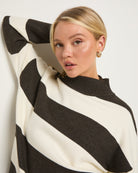 Heather Charcoal $|& SEAS Port Mock Neck Striped Sweater - SOF Full Front