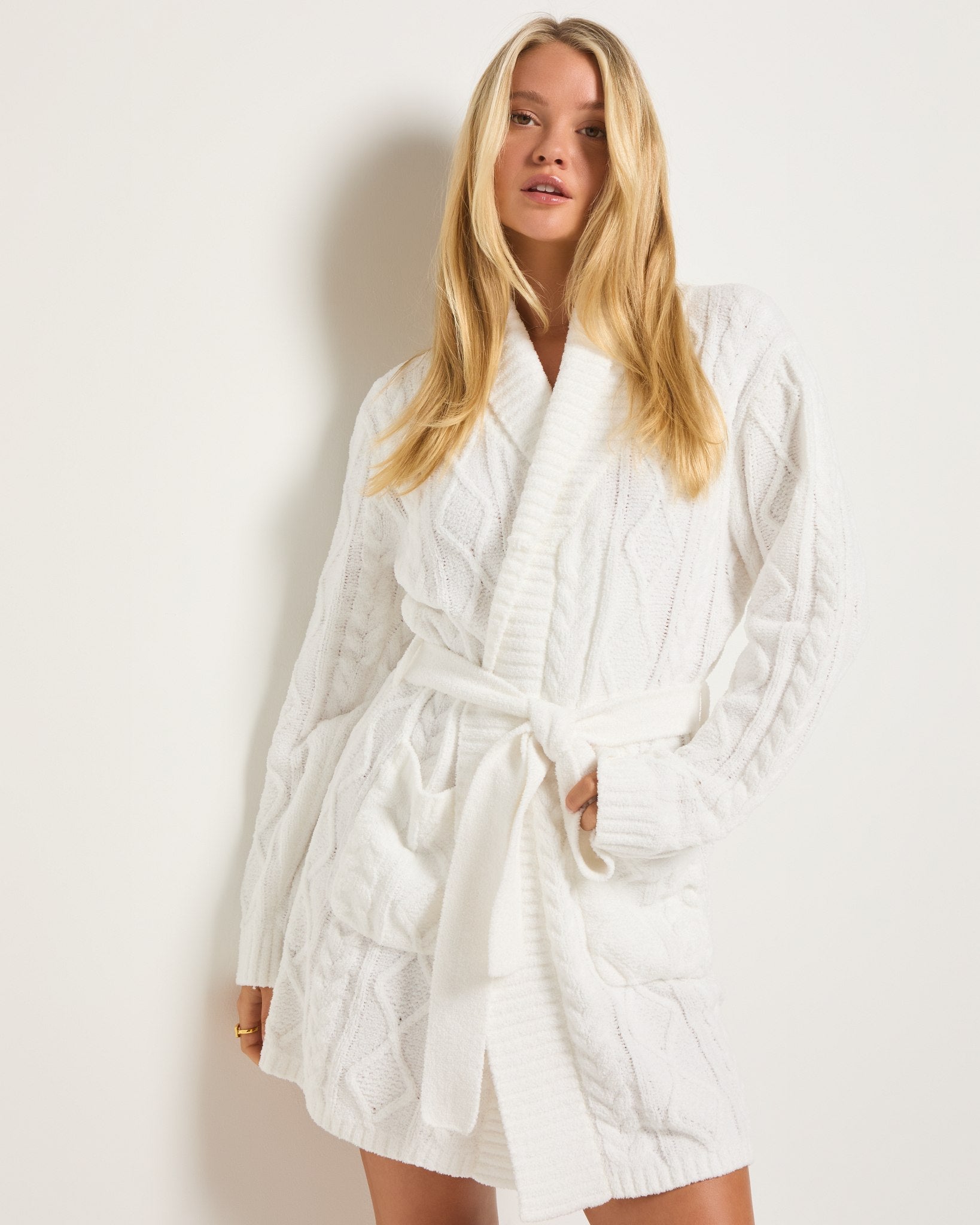 White $|& SEAS Dreamcatcher Chenille Robe - SOF Front