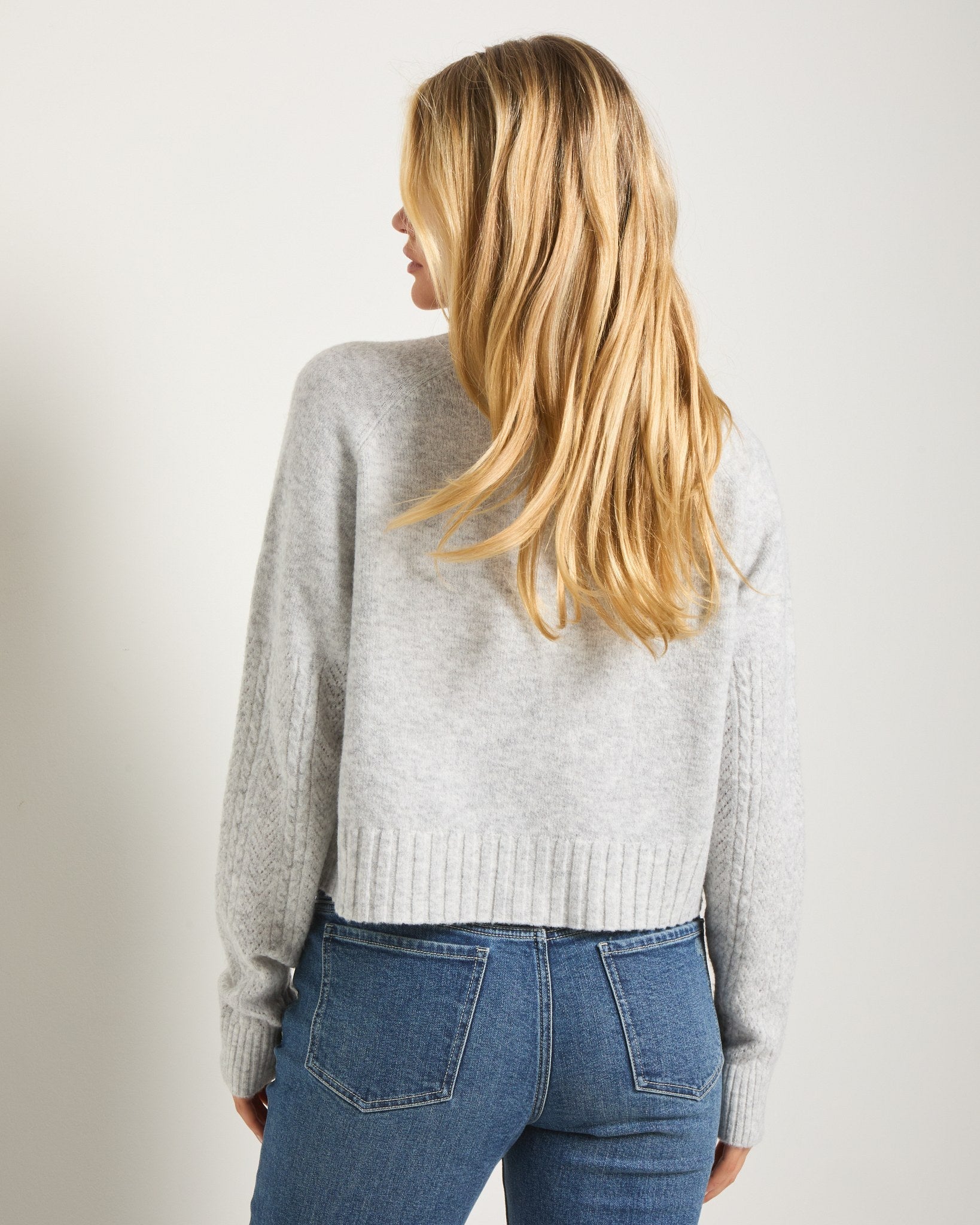 Heather Grey $|& SEAS Whisper Pointelle Cardigan - SOF Back