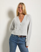 Heather Grey $|& SEAS Whisper Pointelle Cardigan - SOF Front