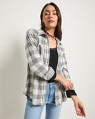 Grey Plaid $|& SEAS Sunset Plaid Knit Top - SOF Full Front