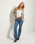 Cream/Grey Plaid $|& SEAS Sunset Plaid Knit Top - UGC On Fig