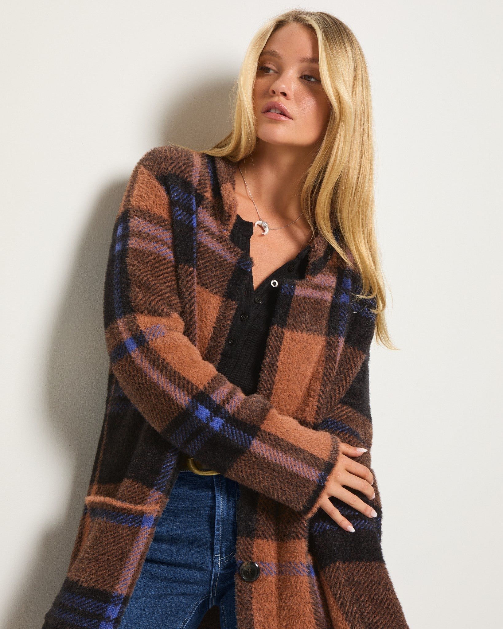 Toffee Plaid $|& SEAS Unity Coatigan - VOF Front