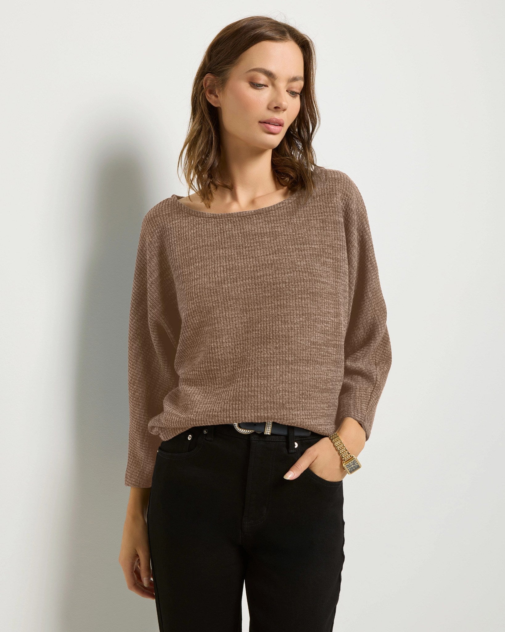 Heather Sandbar $|& SEAS Highland Dolman Long Sleeve Top - SOF Front