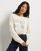 Cream $|& SEAS Shoreline Up To Snow Good Hacci Graphic Crew - SOF Front