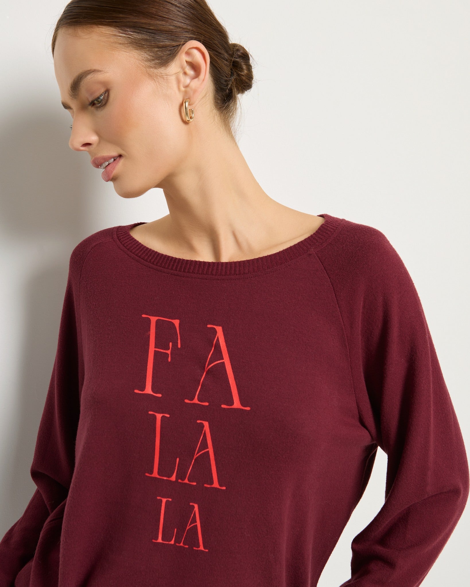 Black Cherry $|& SEAS Shoreline Fa La La Hacci Holiday Graphic Crew - SOF Full Front