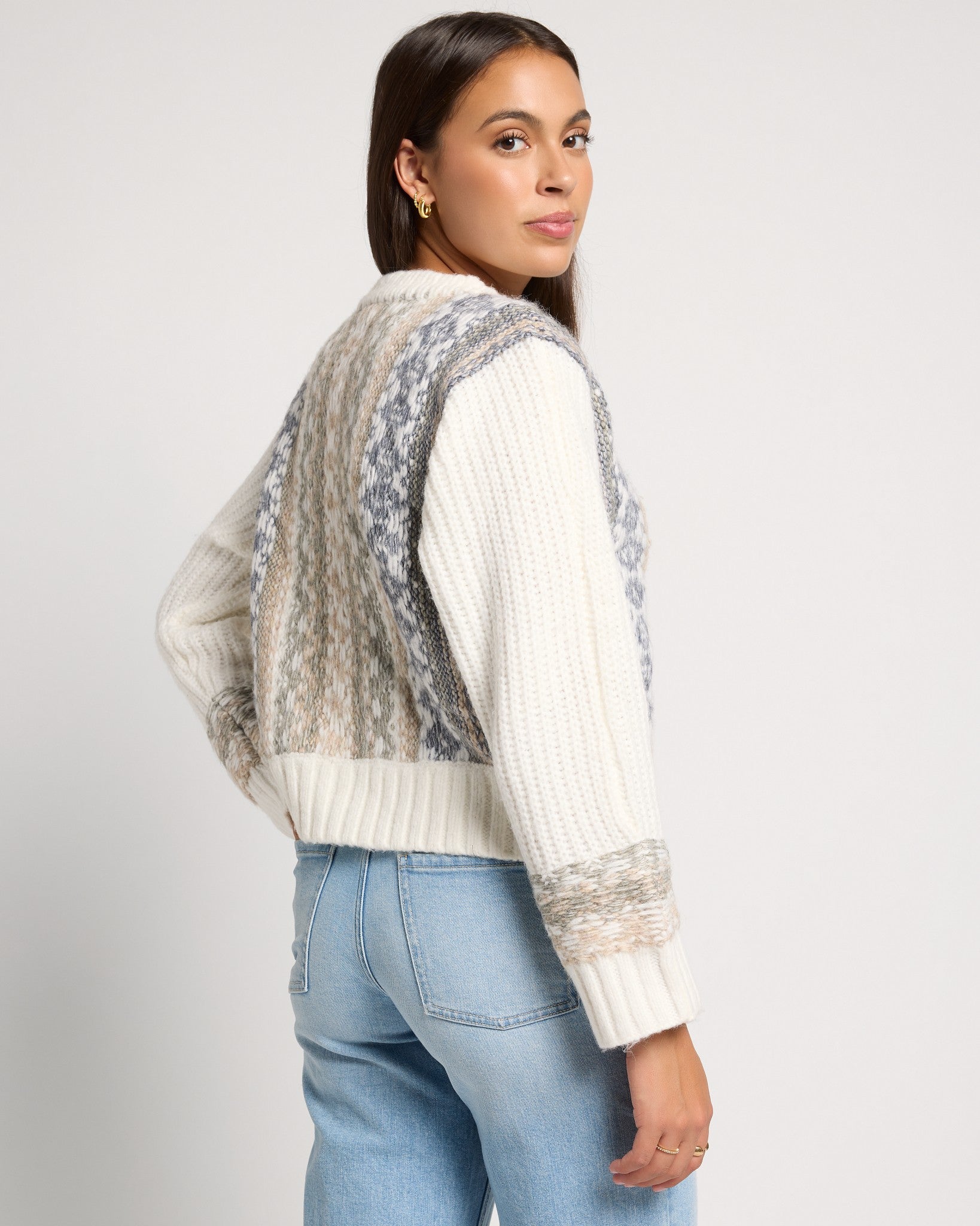 Cream $|& SEAS River Rock Jacquard Cardigan - SOF Back