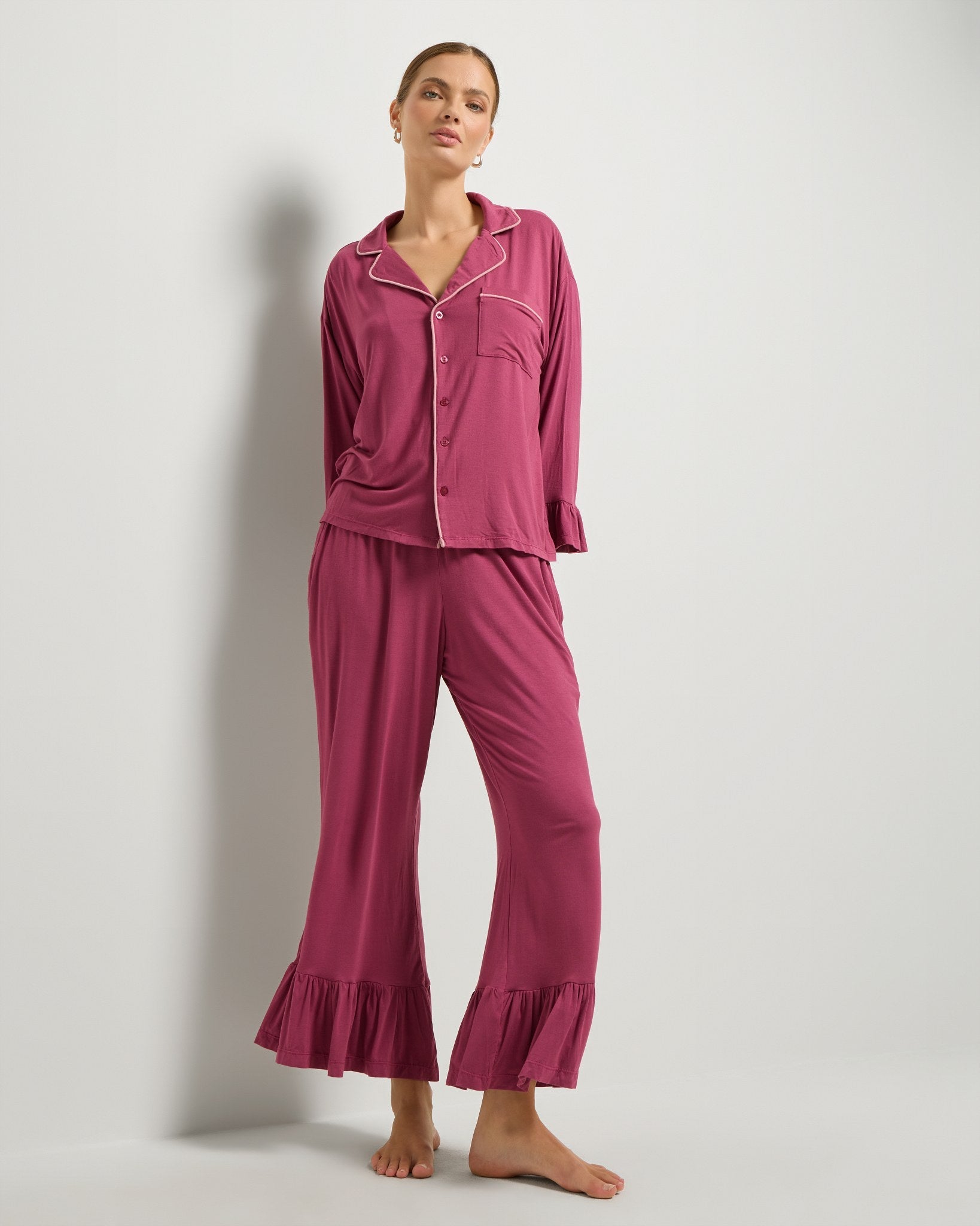 Cherry $|& SEAS Slumber Party Ruffle Pajama Set - UGC On Fig