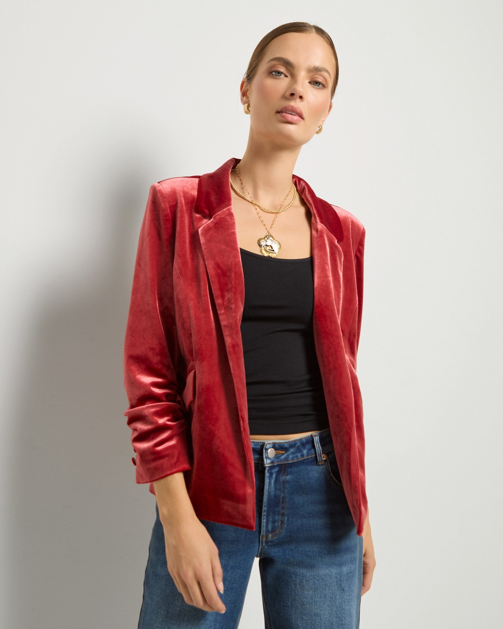 Maple $|& SEAS Aries Ruched Sleeve Blazer - SOF Front