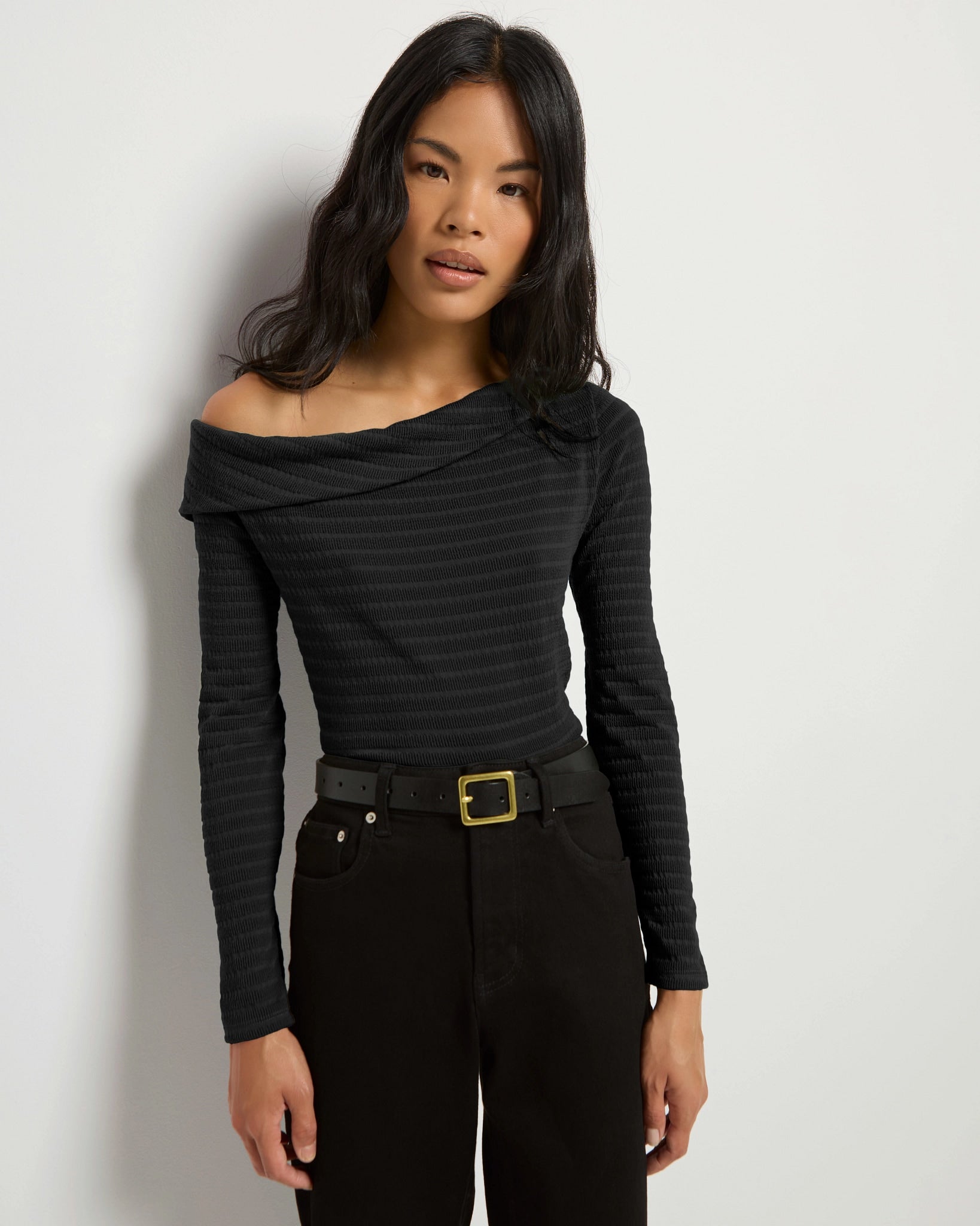 Black $|& SEAS Marigold One Shoulder Top - SOF Back
