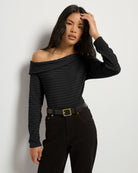 Black $|& SEAS Marigold One Shoulder Top - SOF Front