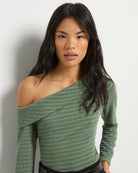 Faded Turf Green $|& SEAS Marigold One Shoulder Top - SOF Full Front