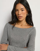 Heather Grey $|& SEAS Eden Boat Neck Top - SOF Full Front
