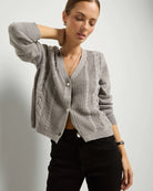 Heather Grey $|& SEAS Amethyst Cable Cardigan - VOF Front