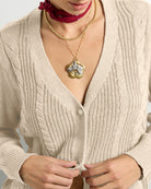 Heather Cream $|& SEAS Amethyst Cable Cardigan - VOF Side