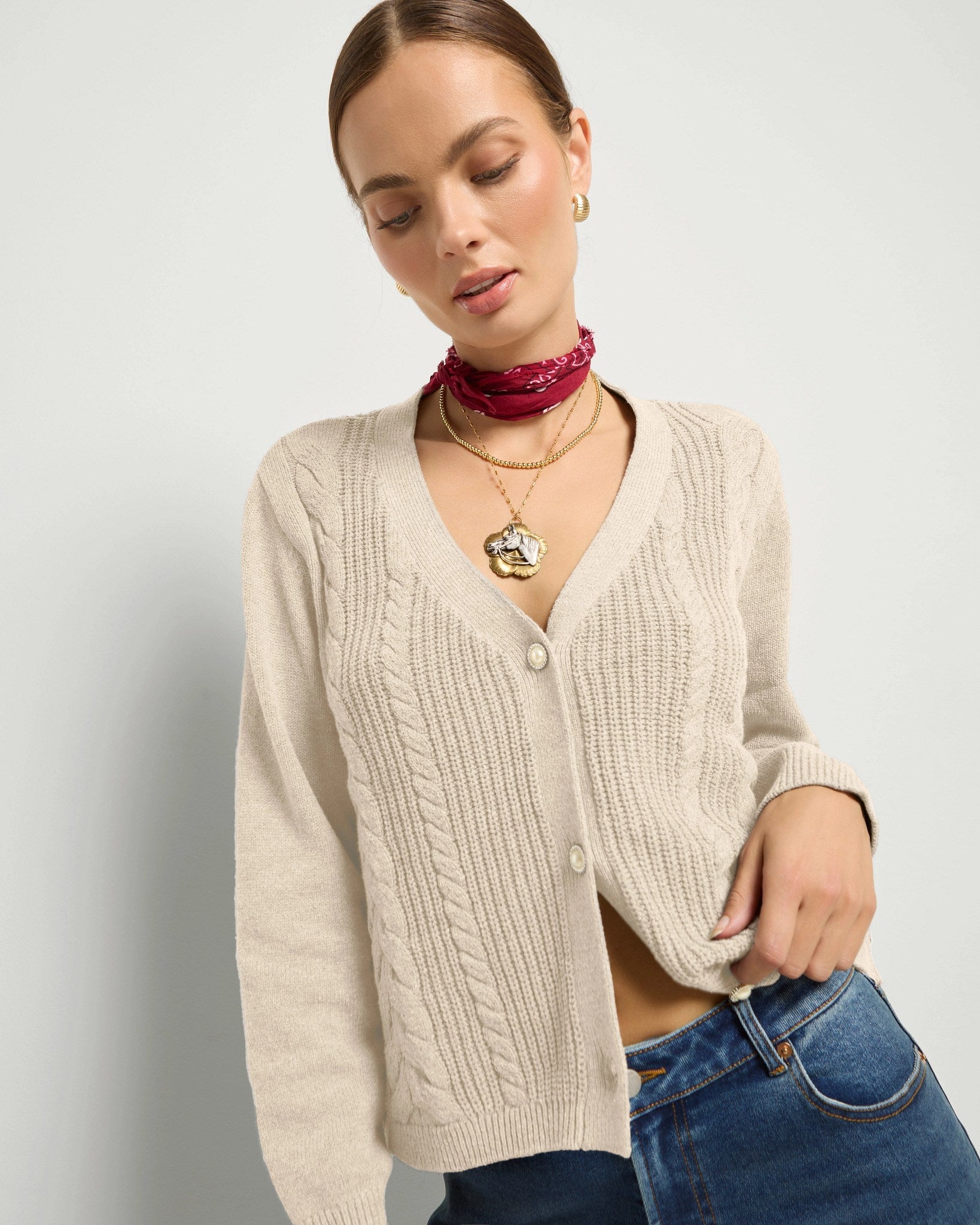 Heather Cream $|& SEAS Amethyst Cable Cardigan - SOF Full Front