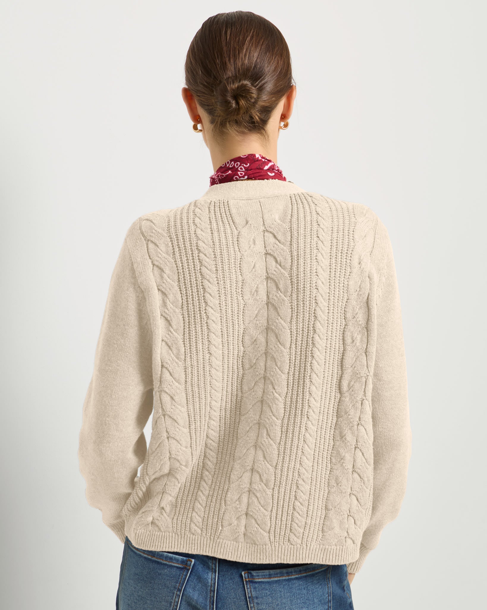 Heather Cream $|& SEAS Amethyst Cable Cardigan - SOF Back